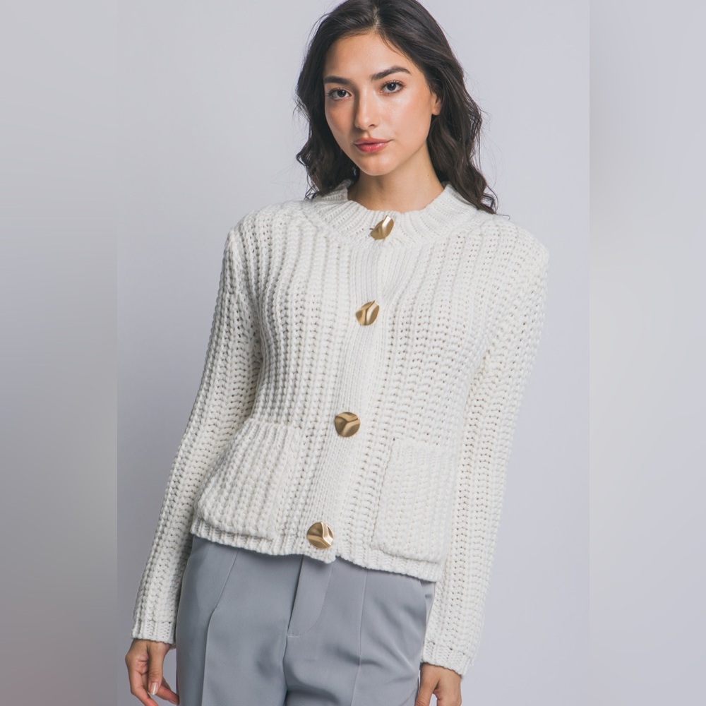 Elegant White Button-Up Cardigan Sweater